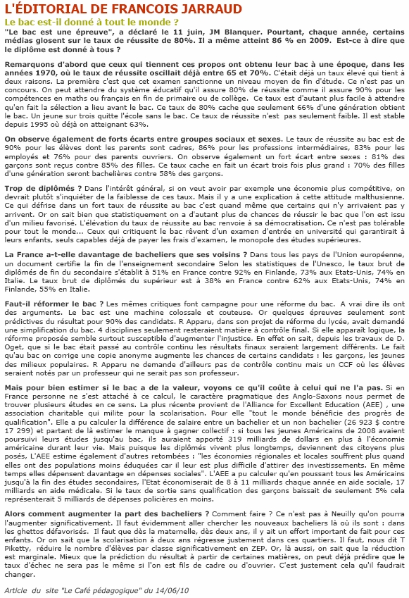 Le bac est il donné à tout le monde
