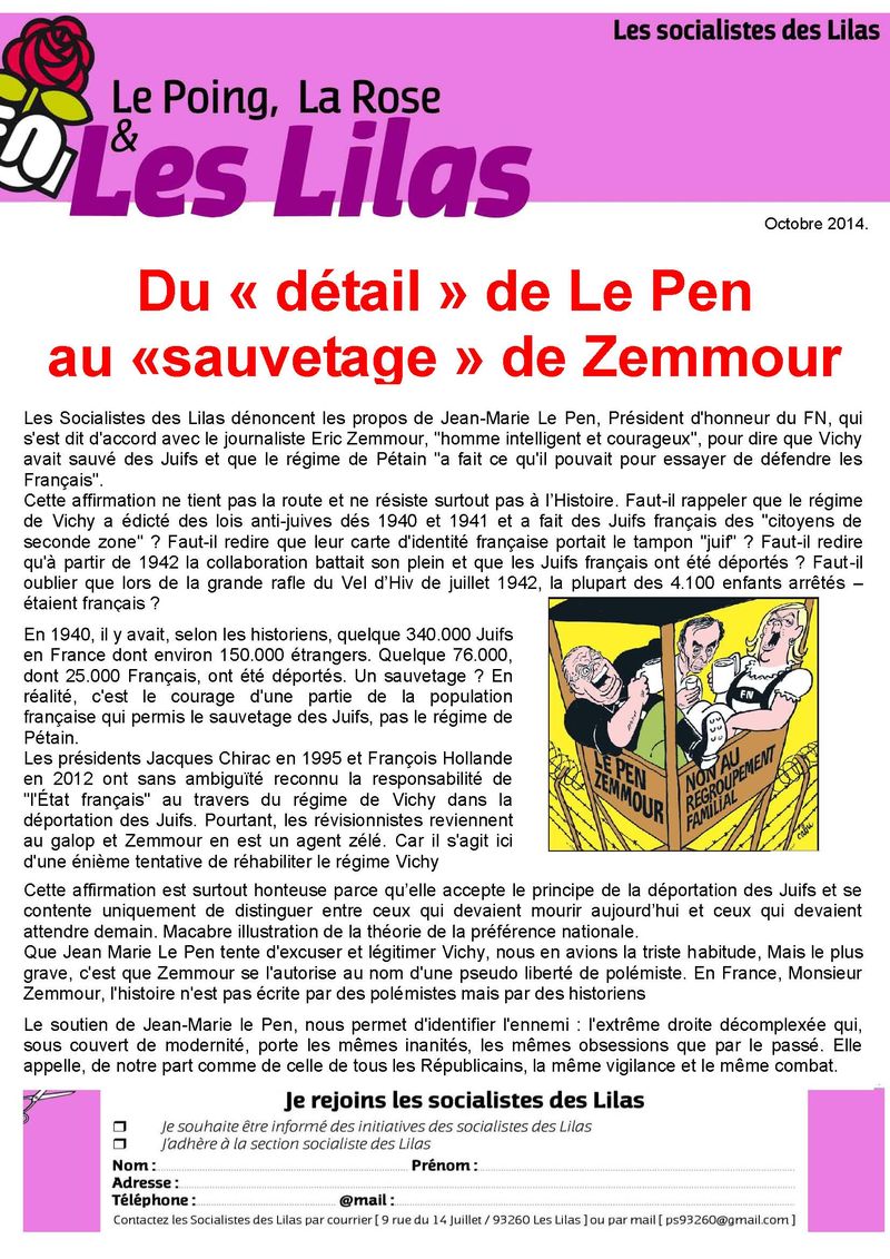 Du détail de Le Pen au sauvetage de Zemmour oct 2014