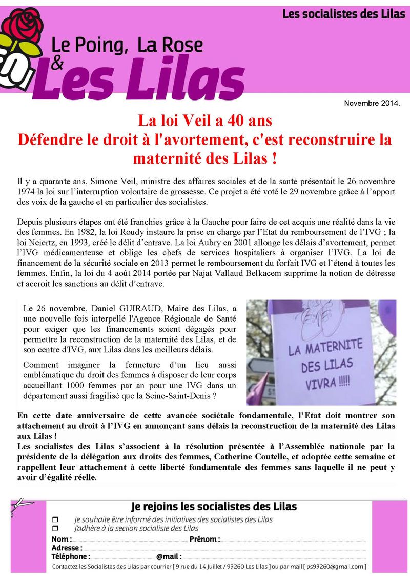 Tract loi veil maternité des Lilas nov 2014